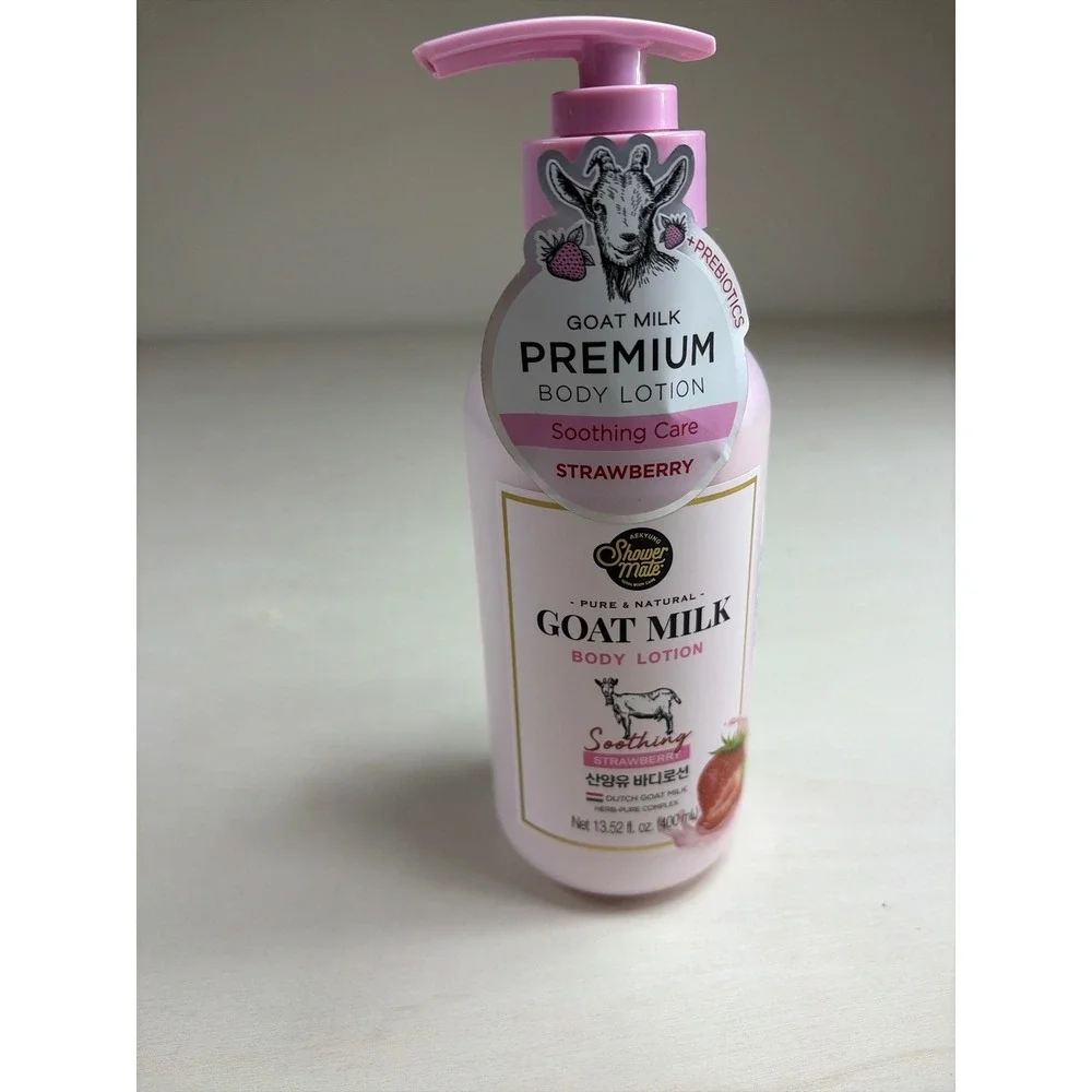 Aekyung Shower Mate Goat Milk Premium Body Lotion Strawberry Soothing Care 400ml